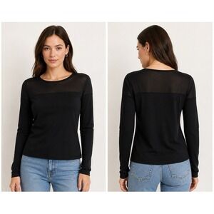 Amii Black Mesh Panel Long Sleeve Top Ruched Cuff XL
